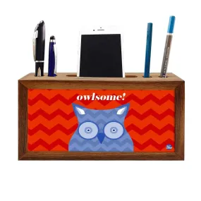 Wooden stationery organizer Pen Mobile Stand - Owlsome