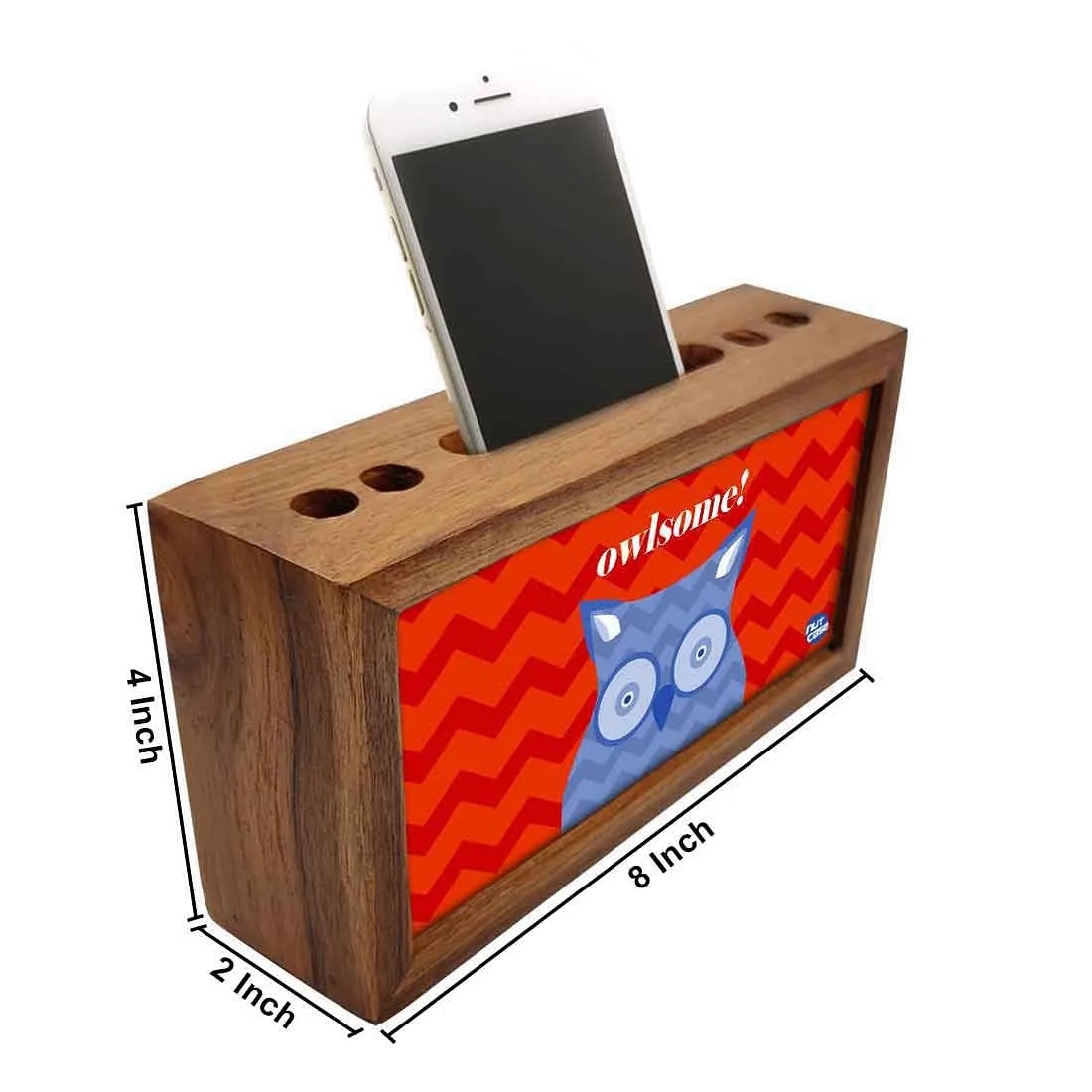 Wooden stationery organizer Pen Mobile Stand - Owlsome