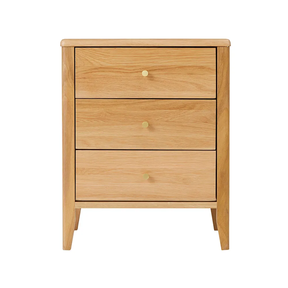 Wright Oak 3 Drawer Bedside Table