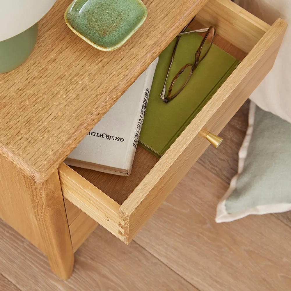 Wright Oak 3 Drawer Bedside Table