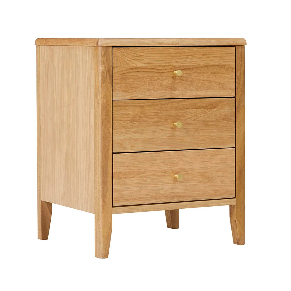 Wright Oak 3 Drawer Bedside Table