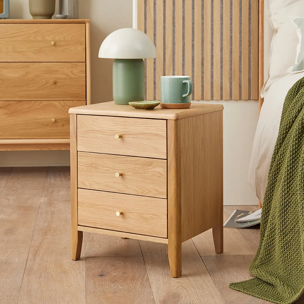 Wright Oak 3 Drawer Bedside Table