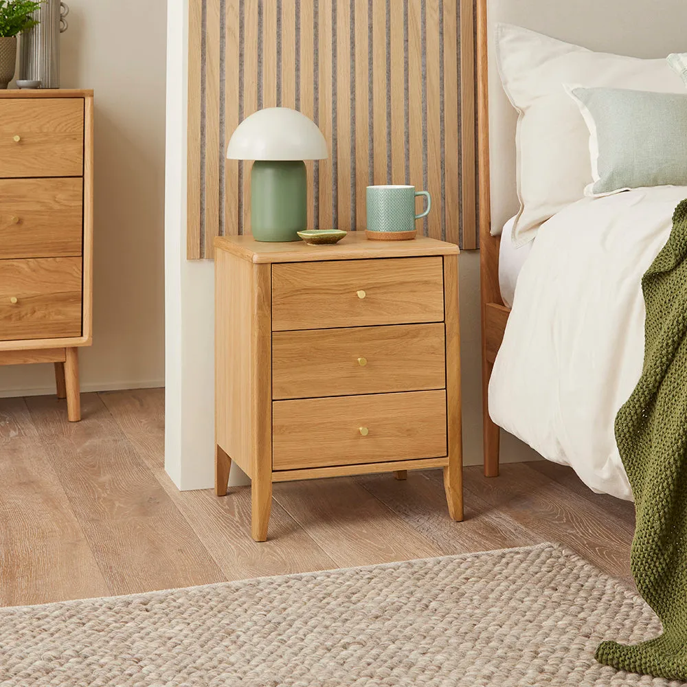 Wright Oak 3 Drawer Bedside Table