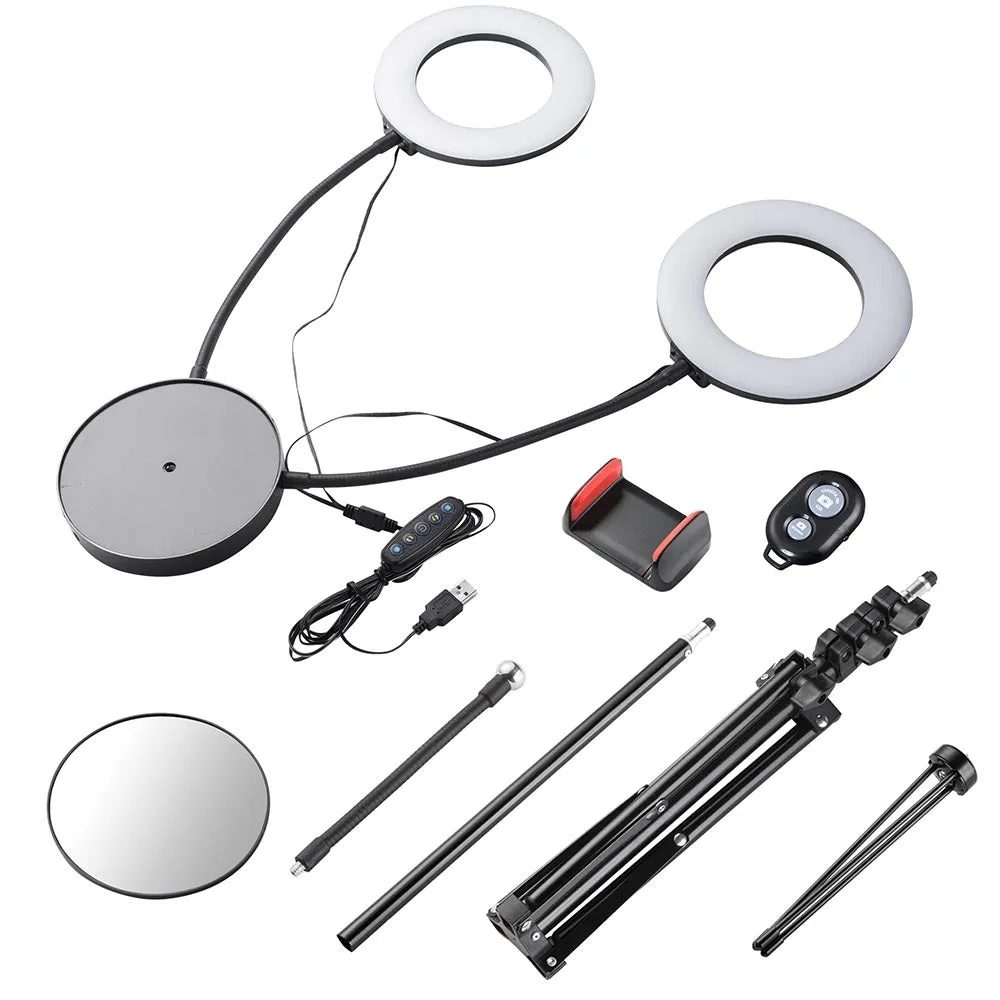 Yescom 7" Dual Ring Light Dimmable Selfie Mirror Phone Holder Remote