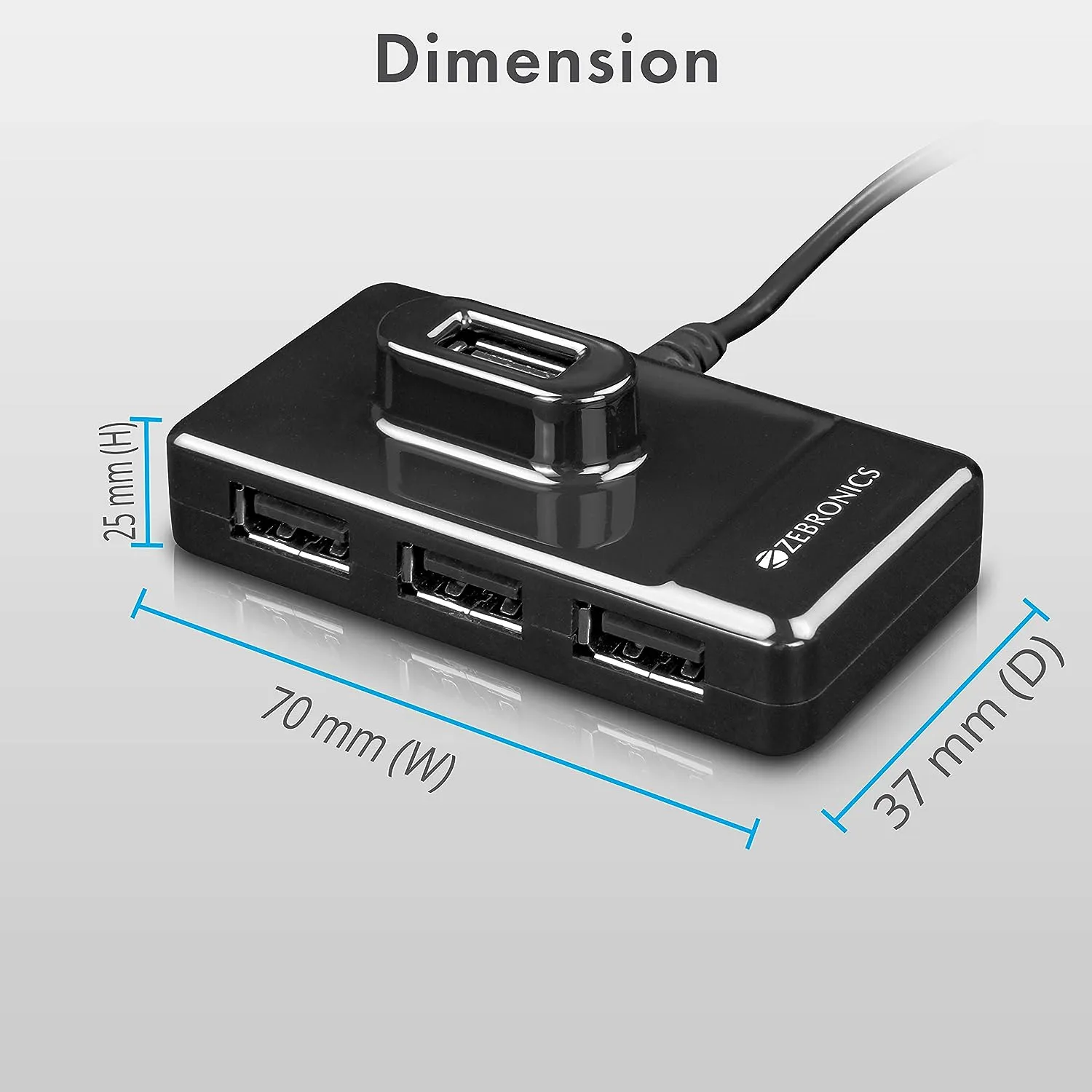 ZEBRONICS Zeb-100HB 4 Ports USB Hub for Laptop, PC Computers, Plug & Play, Backward Compatible - Black